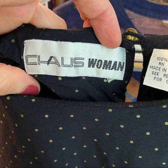 Vintage 90s Blouse Black Gold Polka Dot Womens Plus Size 2X 2XL Short Sleeve - Picture 8 of 11